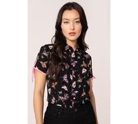 Hell Bunny Women's Kocho Bold Black Base Curved Collar Blouse | Size: Large hell bunny Black L