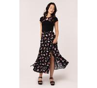 Hell Bunny Women's Kocho Grunge Styl Butterflies Printed Slit Knee Skirt in Black | Size: Large hell bunny Black L