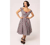 Hell Bunny Women's Leonie Gingham Heart Print 50s Style Dress Red Bow Keyhole Pockets | Size: 4XL hell bunny Multicolor 4XL