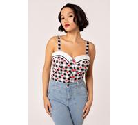 Hell Bunny Women's Leonie Retro Style Heart Printed Top in Black | Size: Large hell bunny Black L