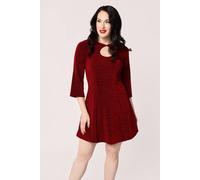 Hell Bunny Women's Loco Motion Sparkly Lurex Mini Dress with Keyhole Neck & Flared Waist in Red | Size: Medium hell bunny Red M