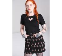 Hell Bunny Women's Lover Black High Waist Rose Embroidered Denim Mini Skirt | Size: Small hell bunny Black S