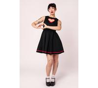Hell Bunny Women's Lucie Heart Cutout Mini Dress With Red Trim & Bow Detail in Black | Size: Large hell bunny Black L