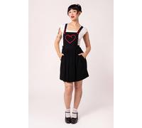 Hell Bunny Women's Lucie Heart Pocket Pinafore Mini Dress Adjustable Straps Frill Detail in Black | Size: Large hell bunny Black L