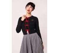 Hell Bunny Women's Lucie Red & White Heart Jacquard Knit Cardigan Tie Bow Detail in Black | Size: 2XL hell bunny Black 2XL