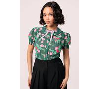 Hell Bunny Women's Mabel Deep Green Base Roses Blouse | Size: 4XL hell bunny Green 4XL