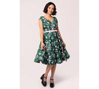 Hell Bunny Women's Mabel Deep Green Base Roses Midi Dress | Size: Small hell bunny Green S