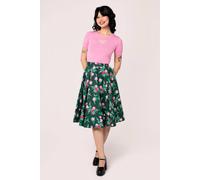 Hell Bunny Women's Mabel Deep Green Base Roses Midi Skirt | Size: 2XL hell bunny Green 2XL