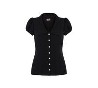 Hell Bunny Women's Maddy 1940s Style V Neck Blouse in Black | Size: Small hell bunny Black S