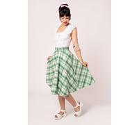 Hell Bunny Women's Maisie Green Sparkle Tartan 50s Style Skirt with Belt & Pockets | Size: 4XL hell bunny Green 4XL