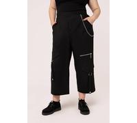 Hell Bunny Women's Mallory Black Cropped Straight Leg Trousers Chain & Pocket Detail | Size: Large hell bunny Black L