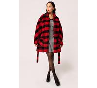 Hell Bunny Women's Manhattan Red & Black Tartan A Line Coat in Burgundy | Size: Large hell bunny Burgundy L