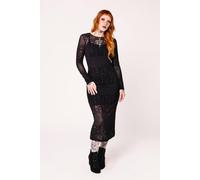 Hell Bunny Women's Mea Culpa Gothic Velvet Flock Mesh Maxi Dress With Cami Lining in Black | Size: Large hell bunny Black L