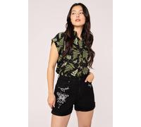 Hell Bunny Women's Metamorphosis Embroidered Denim Shorts With Celestial Moth Detail in Black | Size: Medium hell bunny Black M