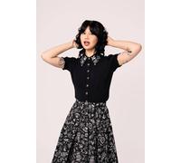 Hell Bunny Women's Mischief Gothic Semi Fitted Blouse in Black | Size: Large hell bunny Black L