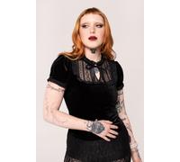 Hell Bunny Women's Mourning Velvet Gothic Style Fitted Bodice Top in Black | Size: Small hell bunny Black S