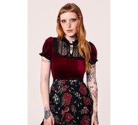 Hell Bunny Women's Mourning Velvet Gothic Style Fitted Bodice Top in Burgundy | Size: Large hell bunny Burgundy L