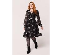 Hell Bunny Women's Over The Moon Night Sky Chiffon Midi Dress with Glitter Button Detail in Black | Size: Small hell bunny Black S