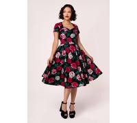 Hell Bunny Women's Paint Me Roses 50s Style Midi Dress in Black | Size: 5XL hell bunny Black 5XL