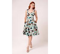 Hell Bunny Women's Panther Tropical Print 50s Style Midi Dress with Pockets in Aqua | Size: Medium hell bunny Aqua M