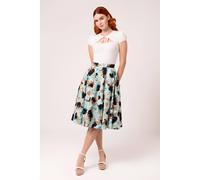 Hell Bunny Women's Panther Tropical Print 50s Style Skirt with Pockets in Aqua | Size: Large hell bunny Aqua L
