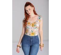 Hell Bunny Women's Pattaya Printed Floral Elasticated Neck edge Top in Beige | Size: XL hell bunny Beige XL