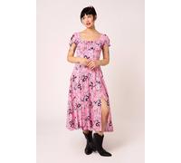 Hell Bunny Women's Pink Bohemian Midi Dress with Puff Sleeves & Keyhole Tie Front | Size: Medium hell bunny Pink M