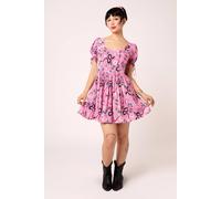 Hell Bunny Women's Pink Bohemian Print Mini Dress with Puff Sleeves & Frill Cuffs | Size: 4XL hell bunny Pink 4XL