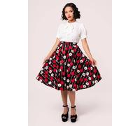 Hell Bunny Women's Poppy 50s Style Printed Midi Skirt in Black | Size: 3XL hell bunny Black 3XL