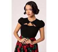 Hell Bunny Women's Priscilla Black Sweetheart Neck Jersey Top Puff Sleeves Tie Detail | Size: XL hell bunny Black XL