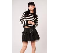 Hell Bunny Women's Quinzel Tartan Lace Up Eyelet Ribbon Tulle Trim Mini Skirt in Black | Size: Medium hell bunny Black M