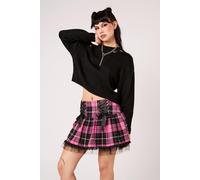 Hell Bunny Women's Quinzel Tartan Lace Up Eyelet Ribbon Tulle Trim Mini Skirt in Pink | Size: 2XL hell bunny Pink 2XL