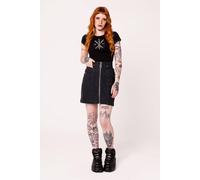Hell Bunny Women's Raye A-Line Denim Mini Skirt with D-Ring Pockets & Ring Zip in Black | Size: 2XL hell bunny Black 2XL