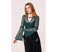 Hell Bunny Women's Rhianne V Neckline Full Lenghth Sleeve Top in Green | Size: Large hell bunny Green L