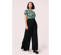 Hell Bunny Women's Simone High Waisted Wide Leg Black Trousers | Size: Medium hell bunny Black M