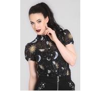Hell Bunny Solaris Sun Moon Stars Chiffon Blouse Top - UK 20 (3XL) Black