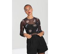 Hell Bunny Women's Solaris Printed Sun Moon Stretch Mesh Top in Black | Size: Medium hell bunny Black M