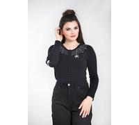 Hell Bunny Women's Spider Web Embroidered Fitted Cardigan With Dome Buttons in Black | Size: 2XL hell bunny Black 2XL