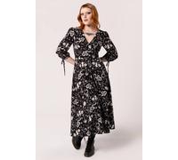 Hell Bunny Women's Star Sign Zodiac Print V-Neck Midi Dress With Puff Sleeves in Black | Size: Medium hell bunny Black M