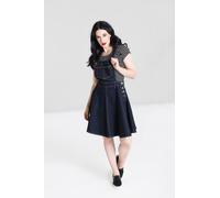 Hell Bunny Women's Stretch Denim Flared Mini Skirt Pinafore Dress Black | Size: XS hell bunny Black XS