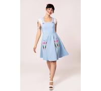 Hell Bunny Women's Tulip Vintage 50s Blue Tulip Embroidered Cotton Pinafore Dress | Size: Medium hell bunny Blue M
