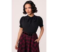 Hell Bunny Women's Turner 40s Style Semi Fitted Chiffon Blouse in Black | Size: Large hell bunny Black L