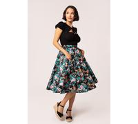 Hell Bunny Women's Umi 50's Style Floral Midi Skirt in Black | Size: Medium hell bunny Black M