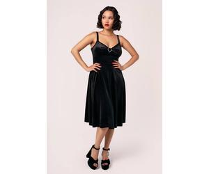 Hell Bunny Women's Vendome Solid Black Silver Heart Black Midi Dress | Size: Small hell bunny Black S