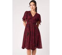 Hell Bunny Women's Venom Burgundy Snake Star Print Chiffon Draped Sleeve Midi Dress | Size: 3XL hell bunny Burgundy 3XL