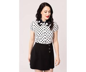 Hell Bunny Women's Yaya Polka Dot Blouse With Frill Collar & Puff Sleeves in White | Size: Large hell bunny White L