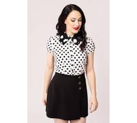 Hell Bunny Women's Yaya Polka Dot Blouse With Frill Collar & Puff Sleeves in White | Size: XS hell bunny White XS