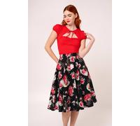 Hell Bunny Women's Yuna 50s Style Black Cotton Fan & Crane Print Full Circle Skirt | Size: 2XL hell bunny Black 2XL