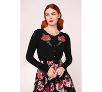 Hell Bunny Women's Yuna Black Sofy Knit Cropped Embroidered Fan & Floral Cardigan | Size: Small hell bunny Black S