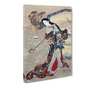 Hell Courtesan By Kawanabe Kyosai Asian Japanese Canvas Wall Art Print Ready to Hang, Framed Picture for Living Room Bedroom Home Office Décor, 20x14 Inch (50x35 cm)